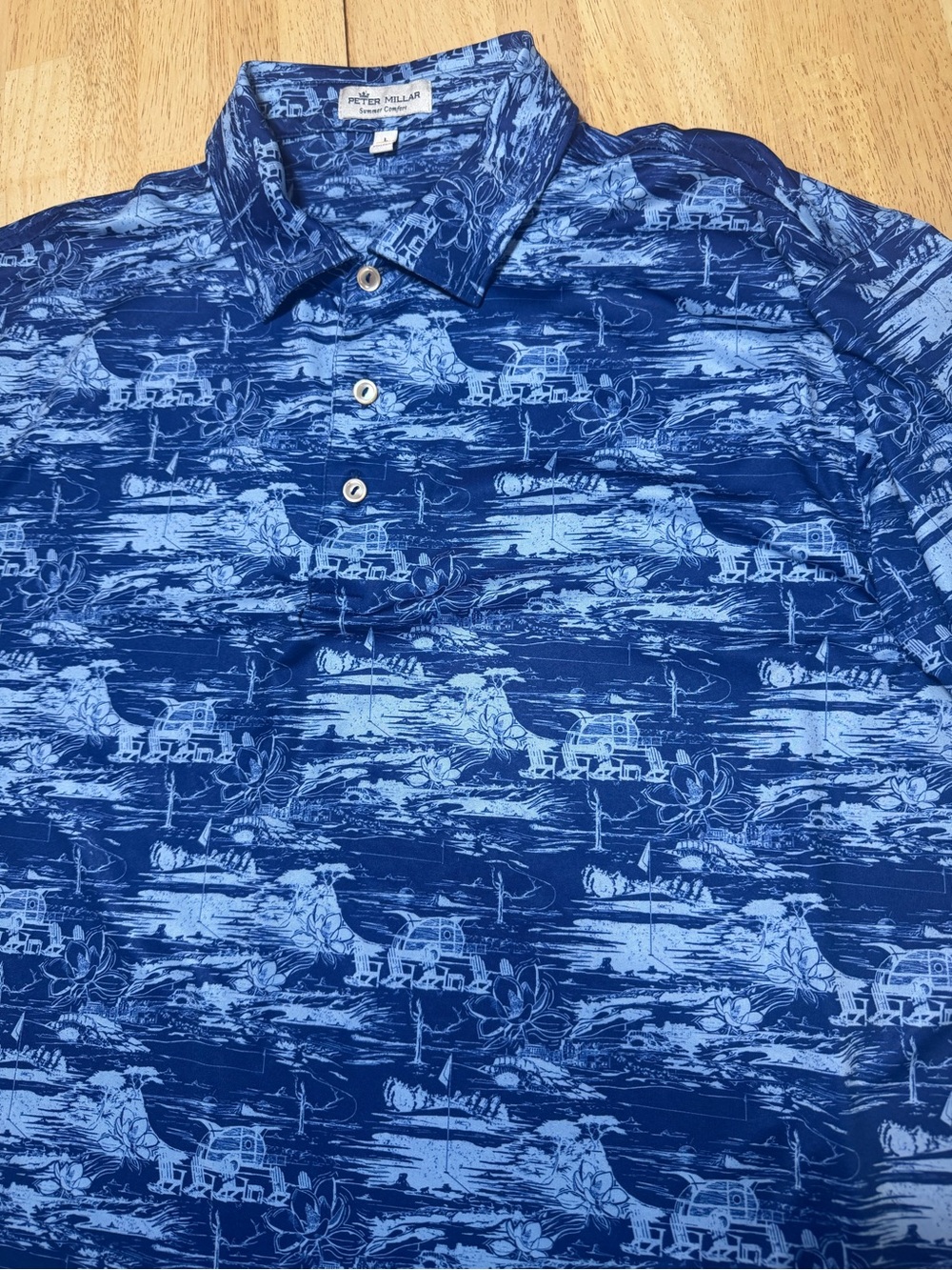 Peter Millar Summer Comfort Performance Floral Golf Print Polo Blue Mens Large